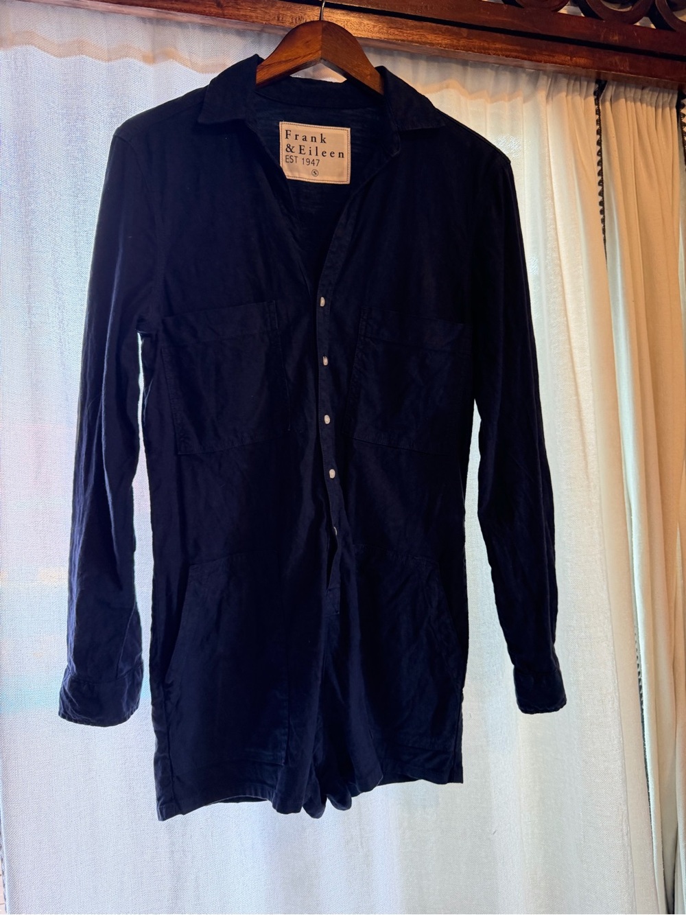 Frank & Eileen Deep Navy Long-Sleeve Ireland Button Romper